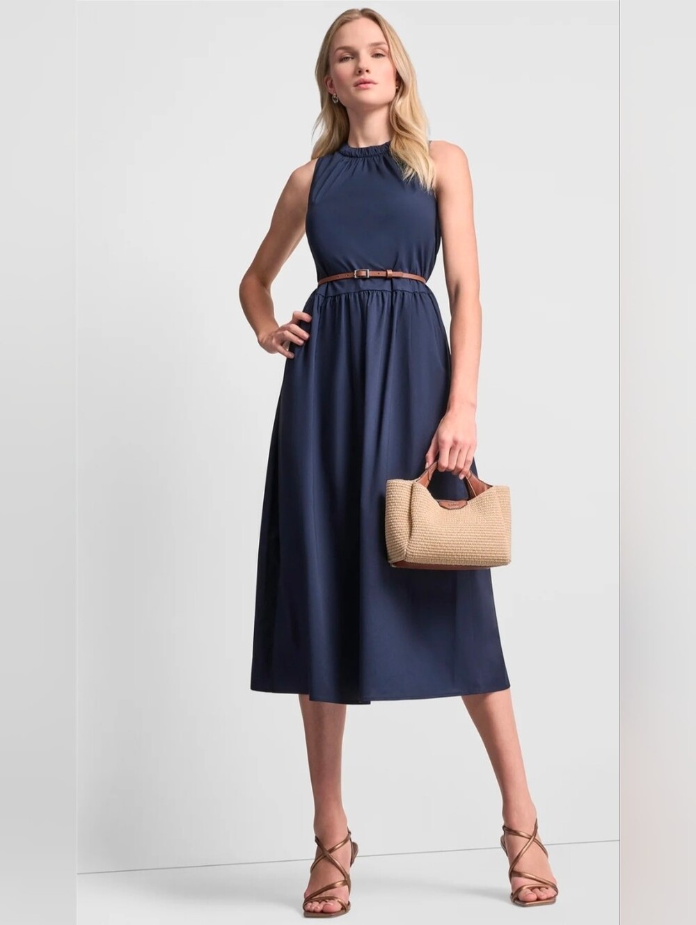 XKNY Sleeveless Gathered Midi-A-Line Dress Size 12